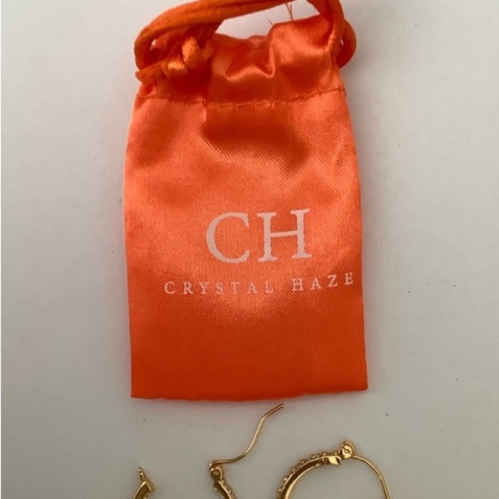 NEW earrings, gold plated w/clear CZ stones. Crystal Haze (CH) stamped. - Picture 6 of 6
